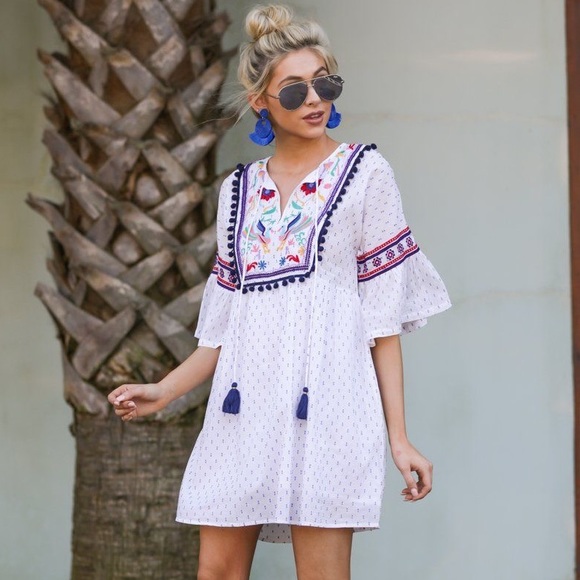 Red Dress Boutique Dresses & Skirts - Red Dress White and Navy Embroidered Dress